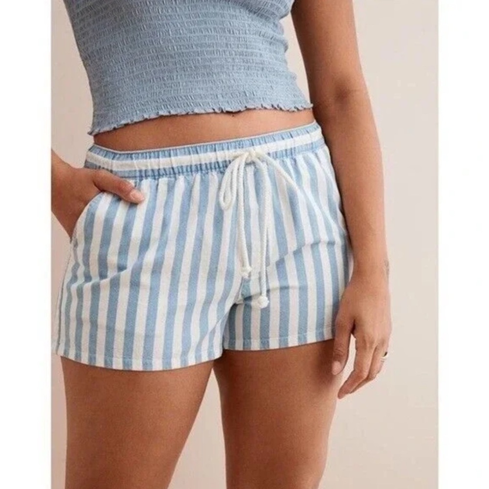 Aerie Medium Blue and White Striped Drawstring Shorts